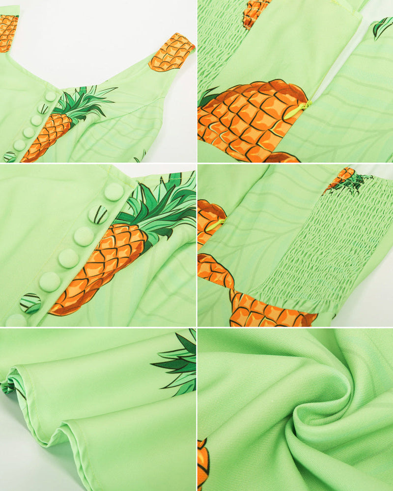 1950s Vintage Sleeveless Pineapple/Lemon/Chreey Pattern A-Line Dress - Belle Poque Offcial