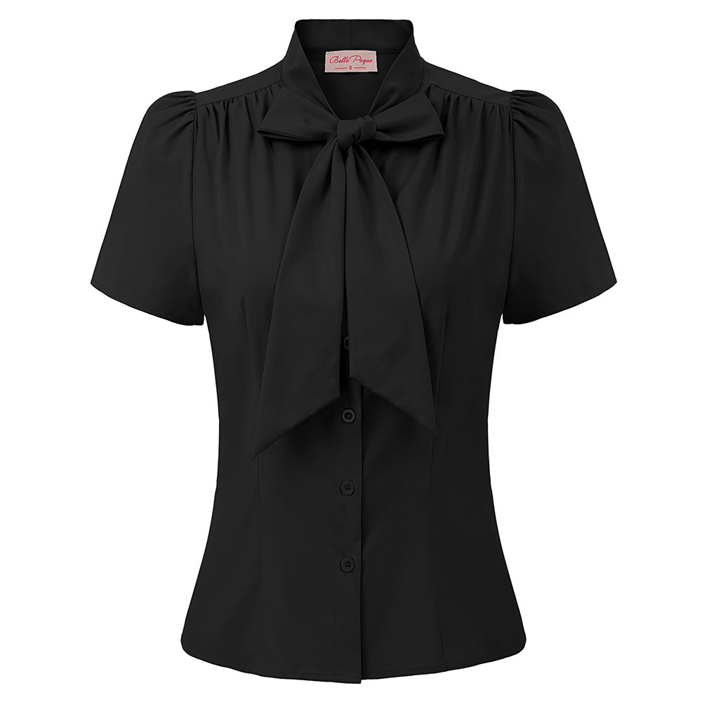 Solid Color Short Sleeve Bow-Knot Decorated Shirt