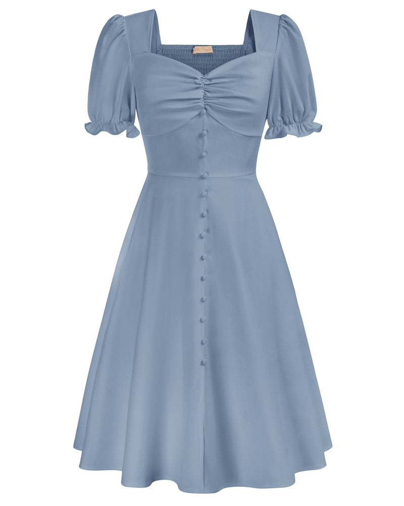Vintage Solid Color Front Slit Dress 