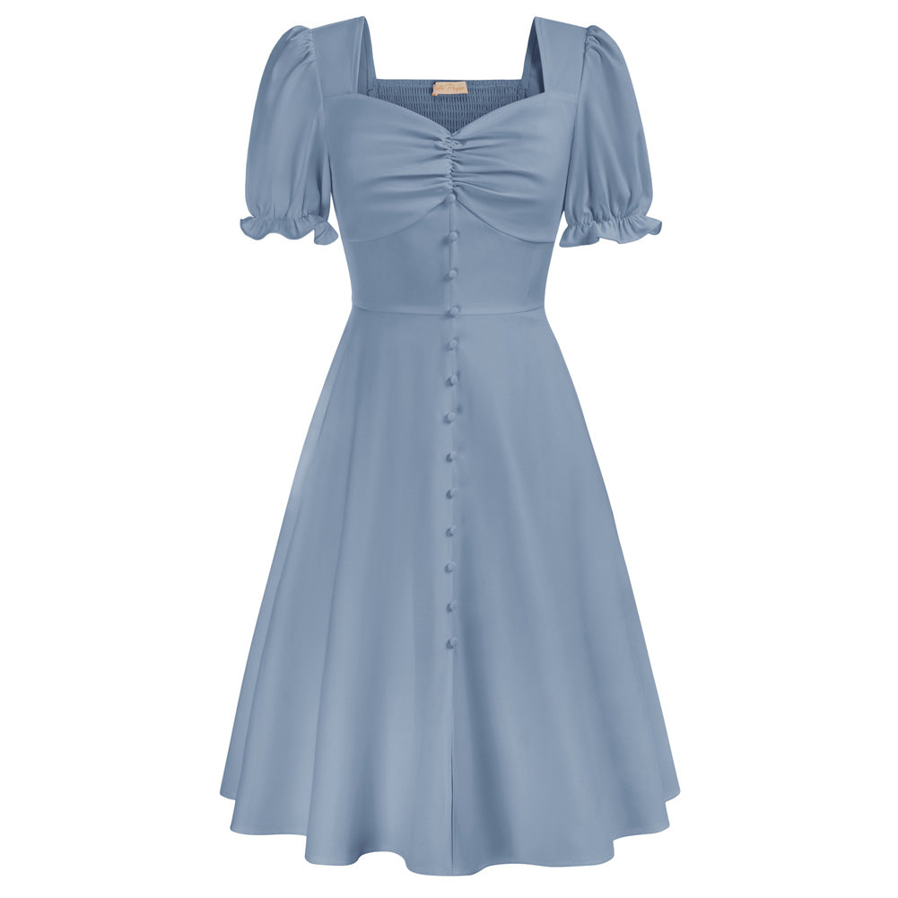 Vintage Solid Color Front Slit Dress 