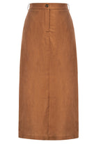 Elastic High Waist Side Slit Midi Linen Skirt