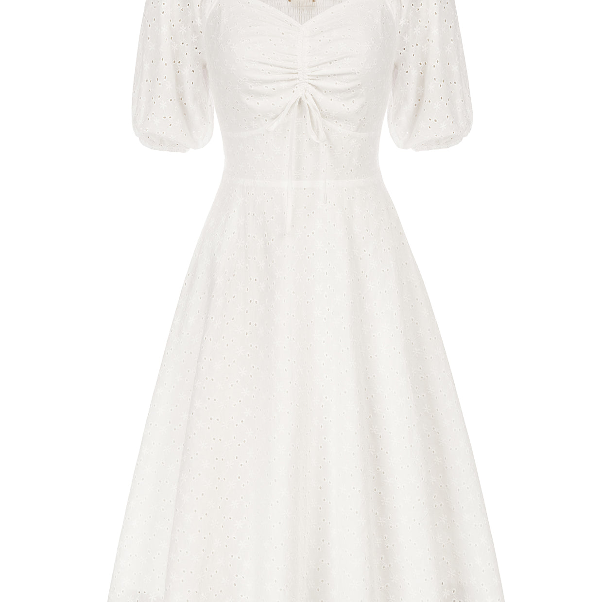 Cotton Dress 1/2 Sleeve Square V-Neck Smocked Back A-Line Dress