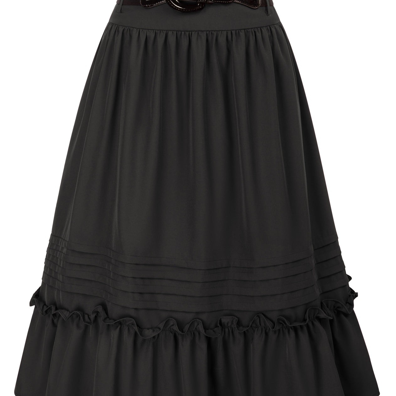 Seckill Offer⌛Belt Decorated Skirt Elastic High Waist Tiered  A-Line Skirt