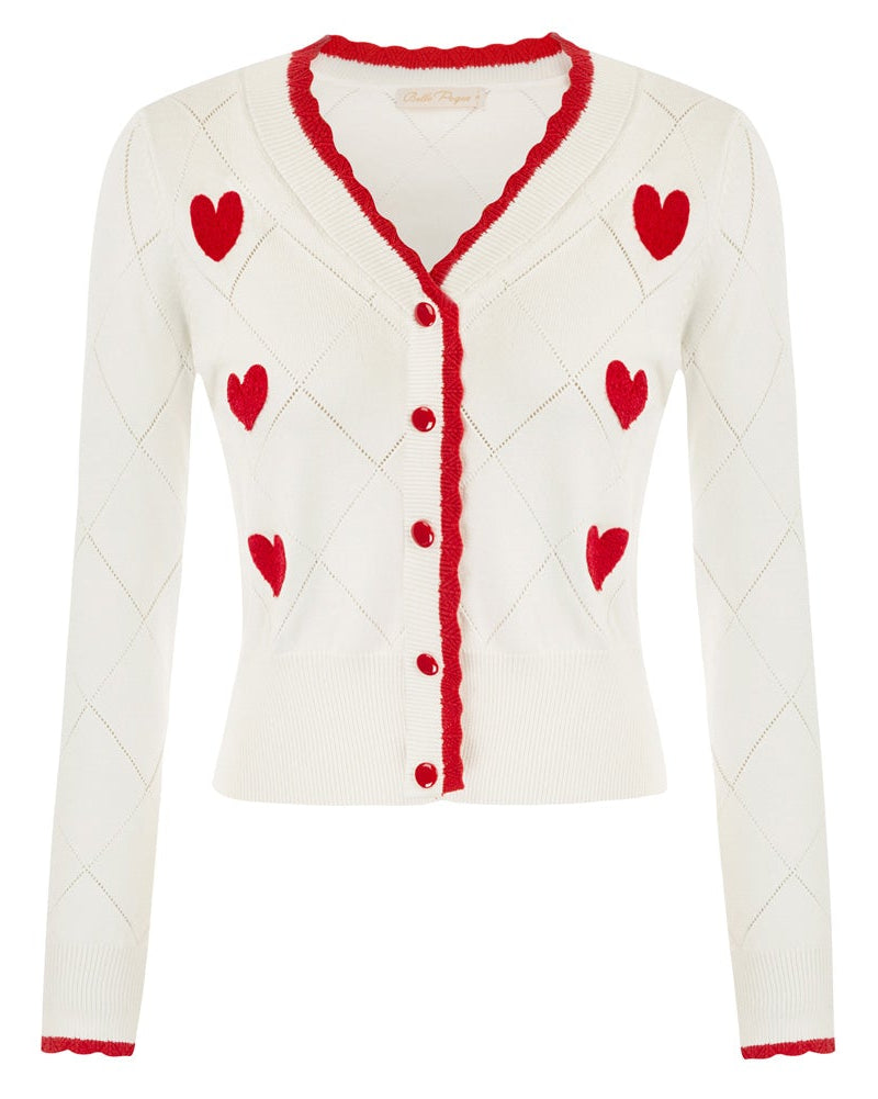 Long Sleeve V-Neck Button Down Love Printed Cropped Sweater Cardigan