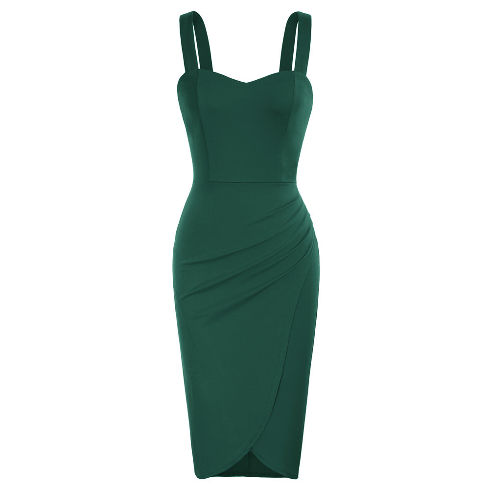 Ruched Wrap Sweetheart Neck Sleeveless Bodycon Dress