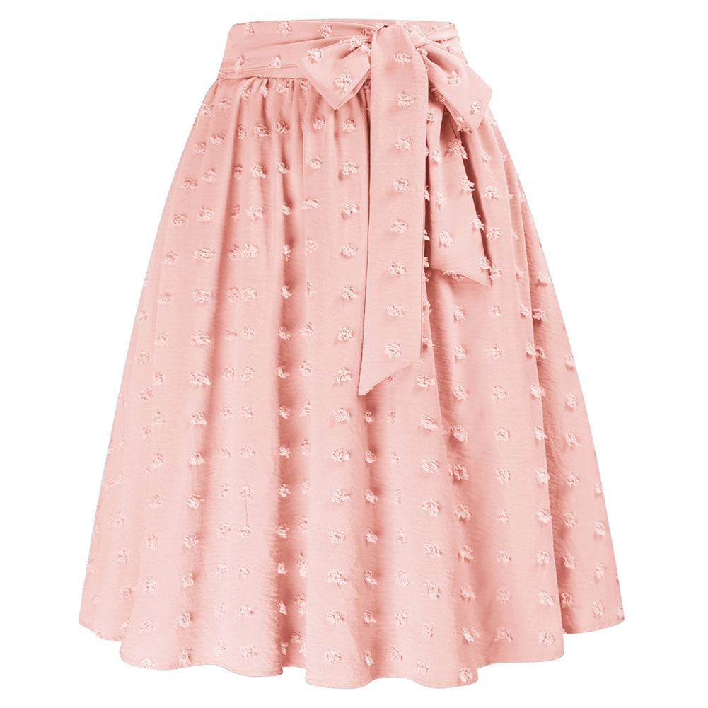 Seckill Offer⌛Vintage Swiss Dot Skirt Belt Decorated High Waist Swing Skirt