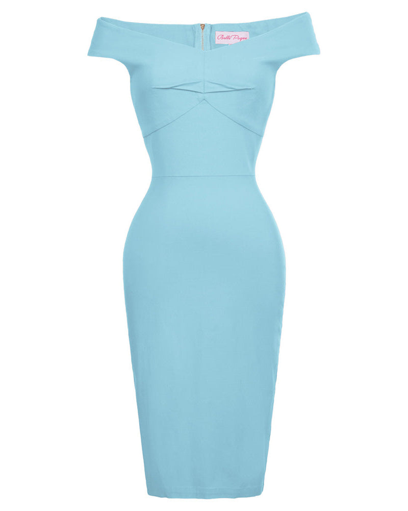 1950s Vintage Off The Shoulder Hips-Wrapped Bodycon Pencil Dress - Belle Poque Offcial