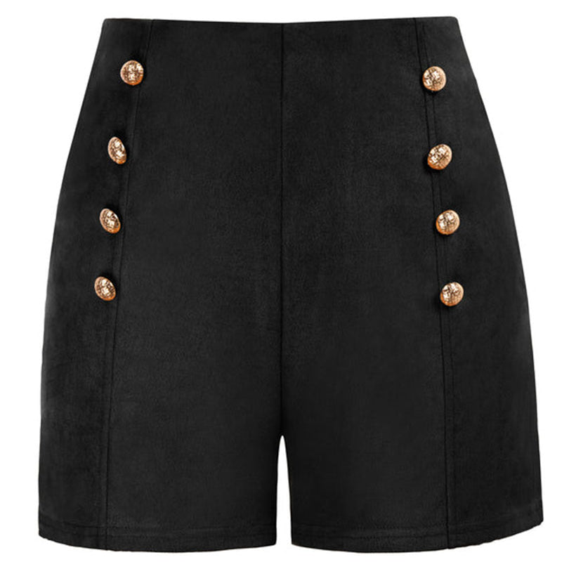 Seckill Offer⌛Vintage Faux Suede Shorts High Waist Buttons Decorated Short Pants