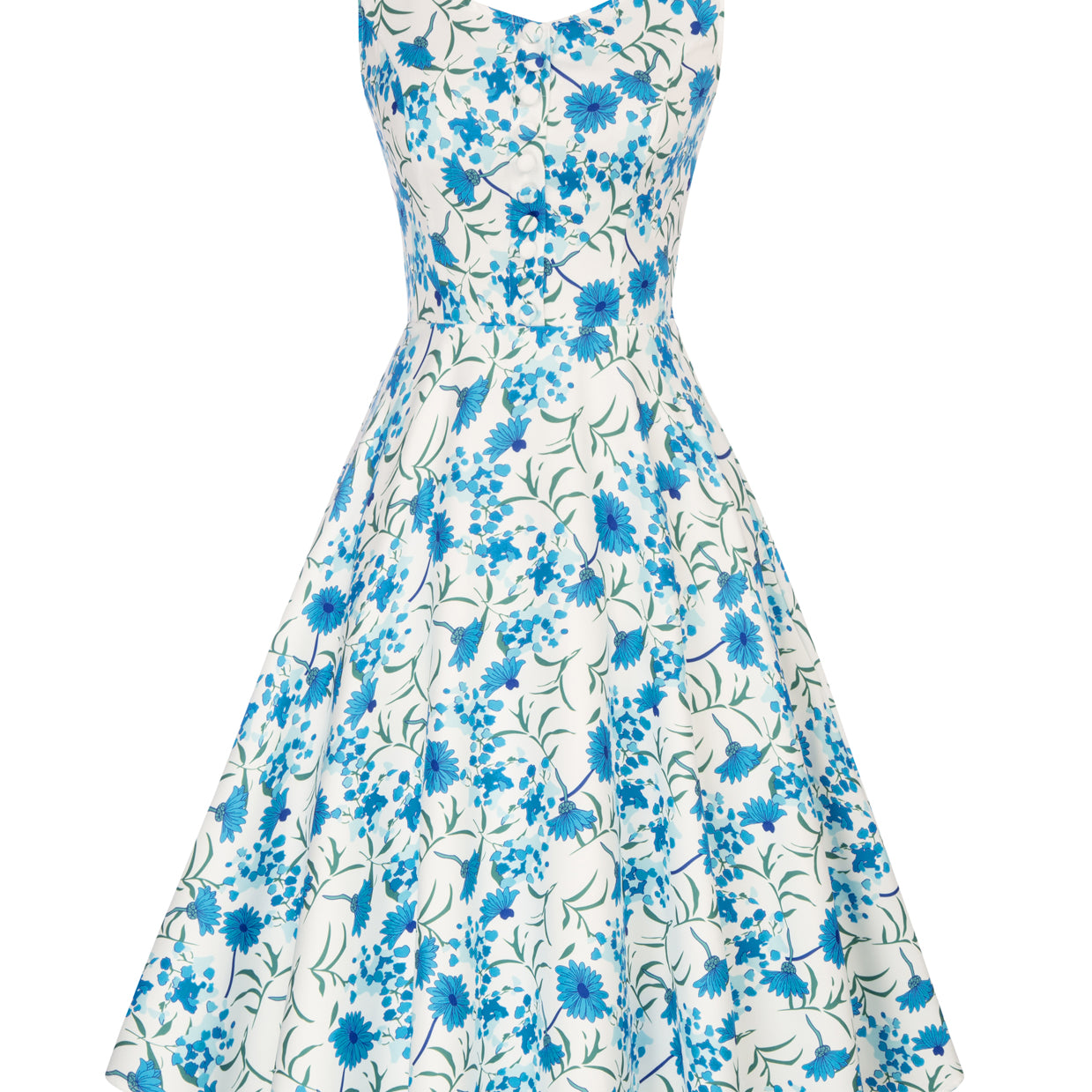 1950s Vintage Floral Printed Sleeveless A-Line Dress