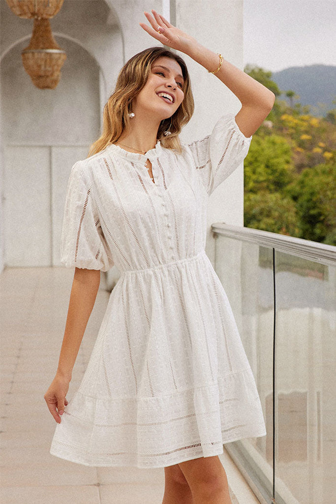 Cotton Hollow Embroidered Mini Dress