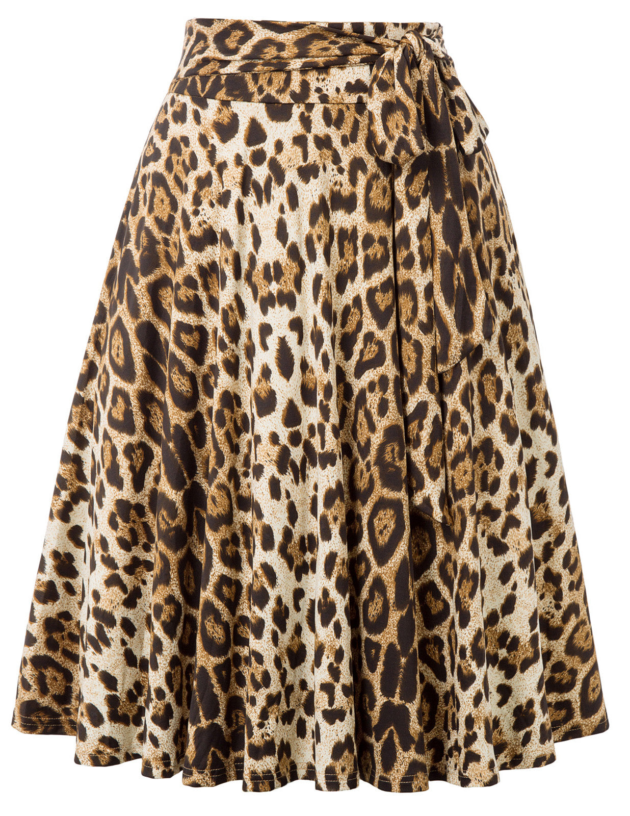 Vintage Leopard Pattern Skirt With Pockets Belt Decorated Flared A-Line ...