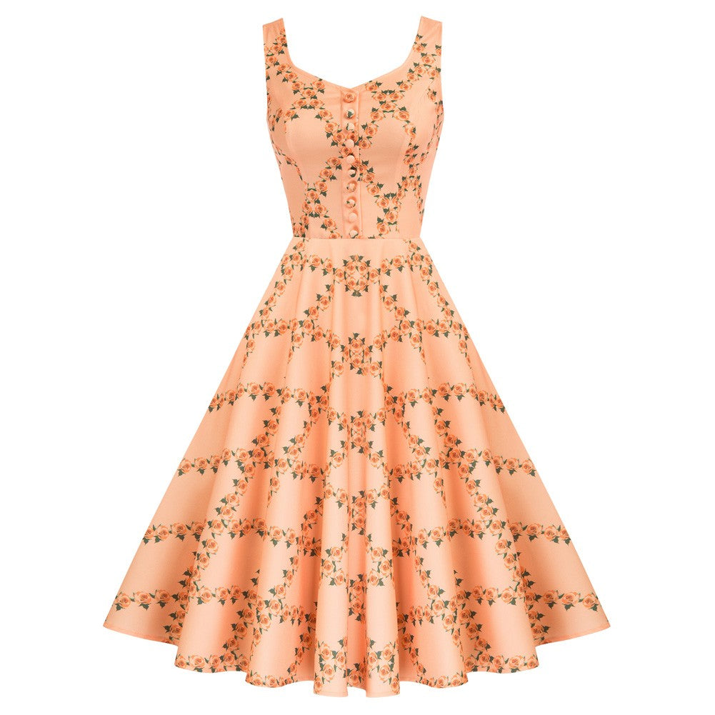 1950s Vintage Floral Printed Sleeveless A-Line Dress