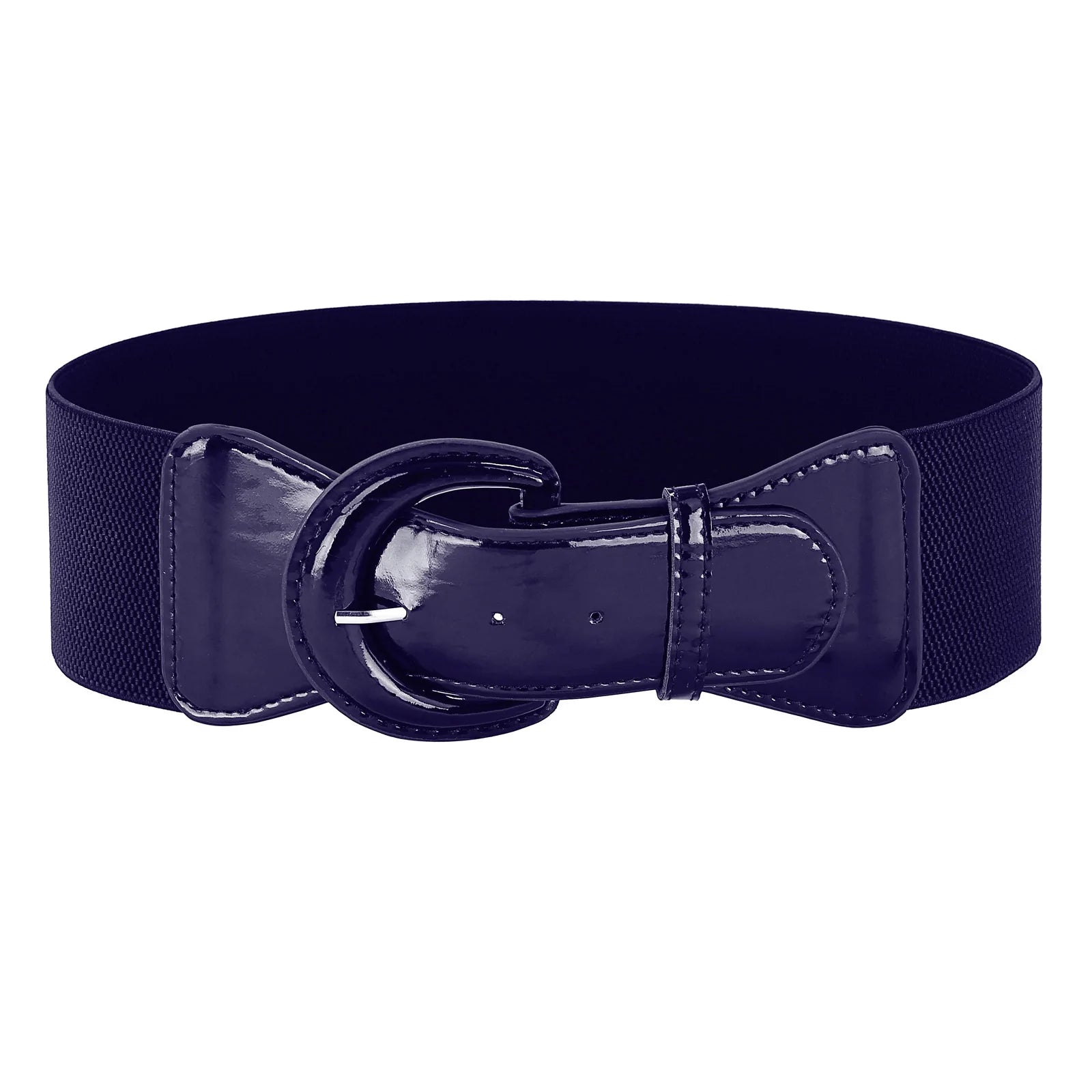 Wide Polyurethane Leather Buckle Stretchy Elastic Waist Belt