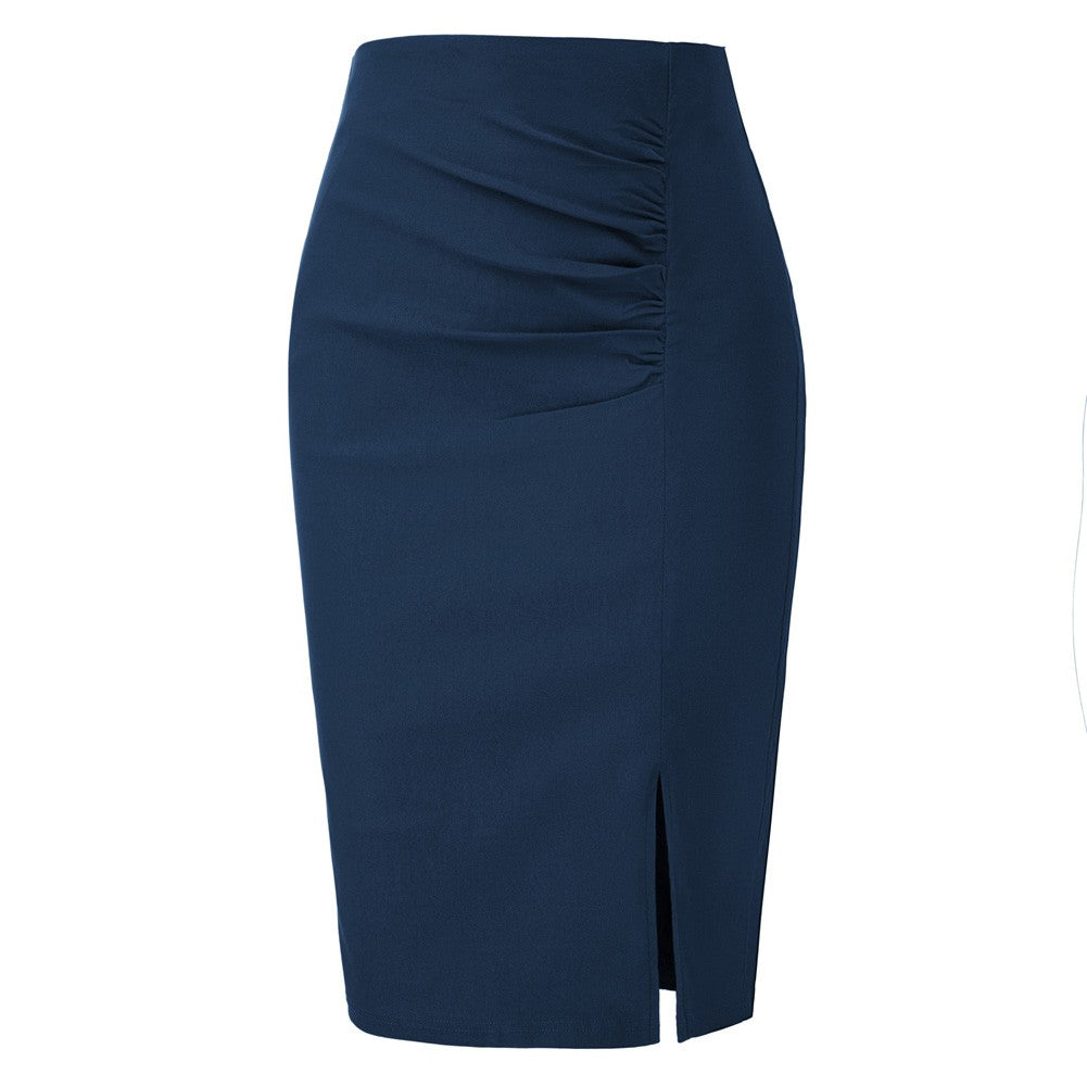 Pleated High Waist Hips-Wrapped Waist Side Split Back Zipper Pencil Skirt - Belle Poque Offcial