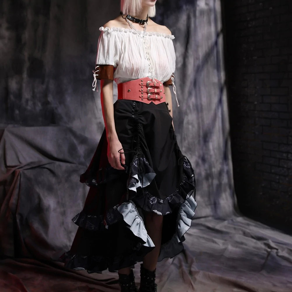 Scarlet Darkness Women Steampunk Waistband Classic Buckle Corset Leather Waist Belt-Scarlet Darkness