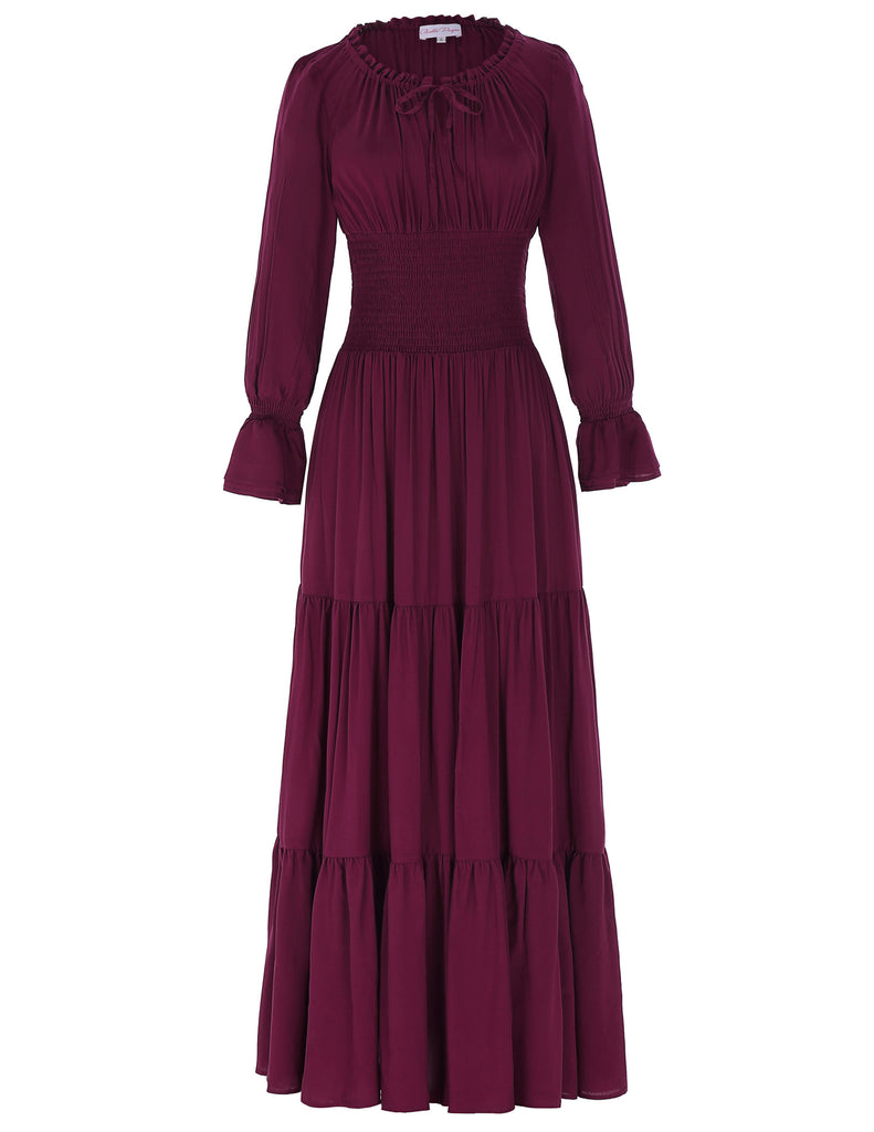 Vintage Long Sleeve Comfortable Rayon Renaissance Summer Maxi Dress - Belle Poque Offcial