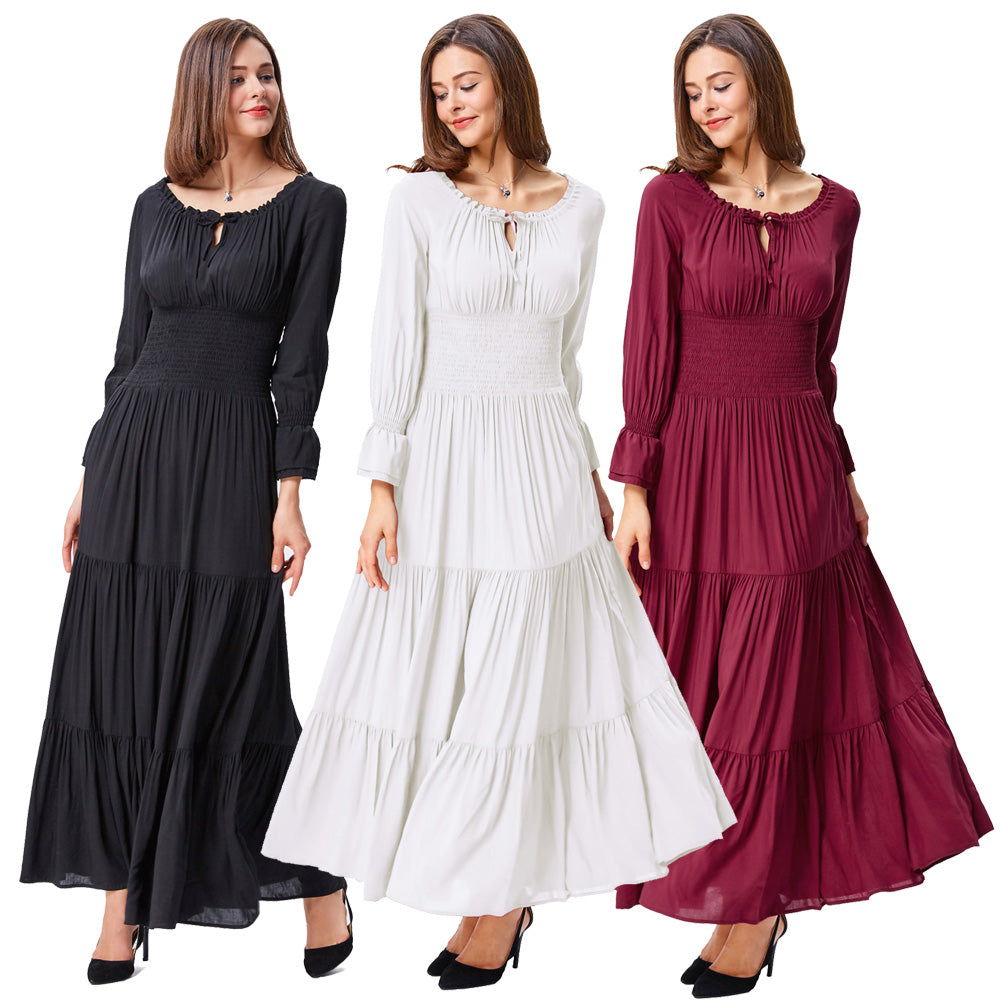 Vintage Long Sleeve Pleated Maxi Dress - Belle Poque Offcial