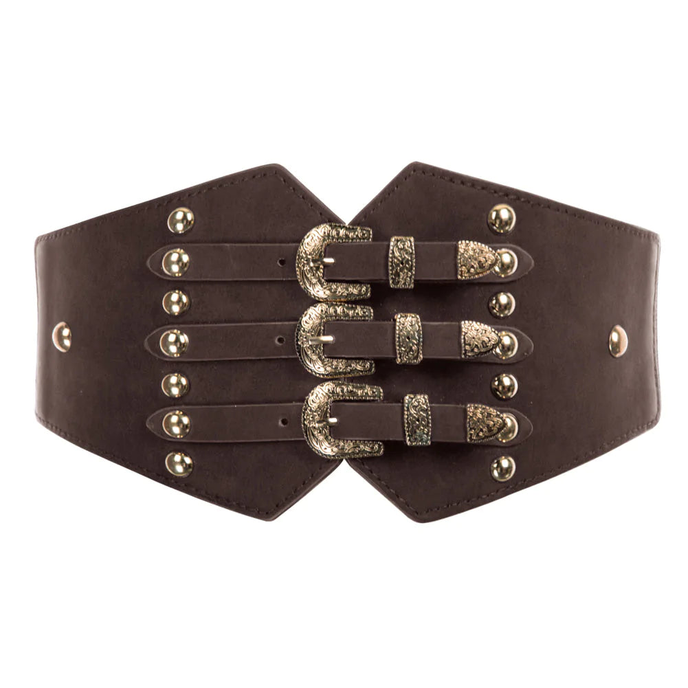 Belt,Brown,Black - Scarlet Darkness Women Steampunk Waistband Classic Buckle Corset Leather Waist Belt