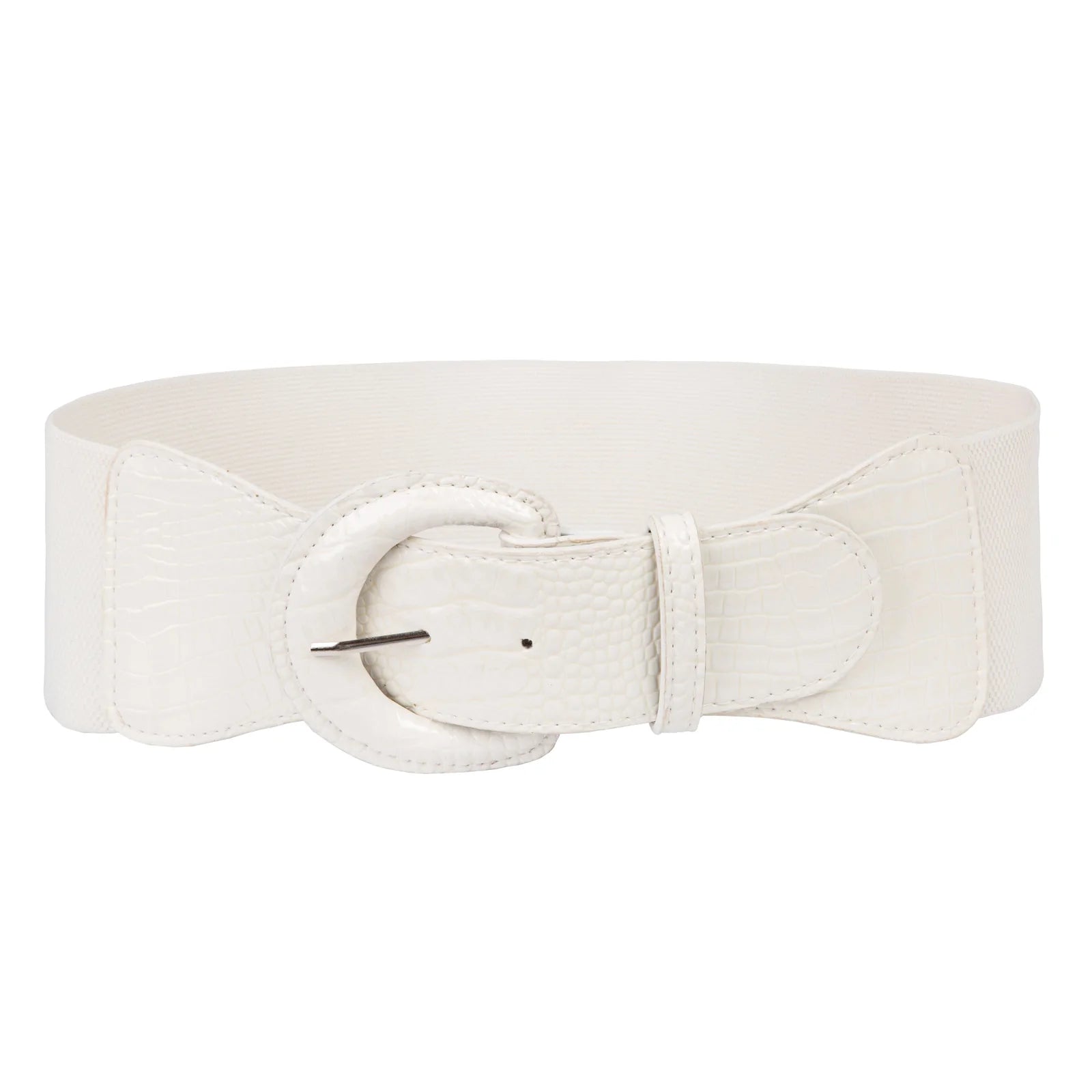 Wide Polyurethane Leather Buckle Stretchy Elastic Waist Belt